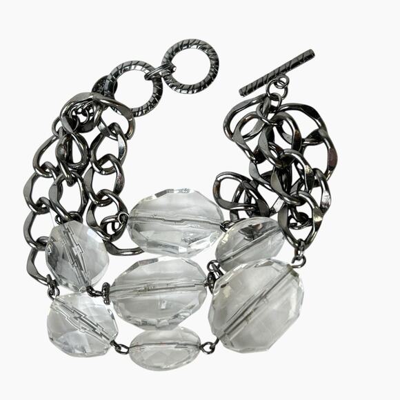 Cookie Lee Bracelets Lot 2 Clear Faceted Beads Natural Stones Dangle Multi Chain - Picture 2 of 9